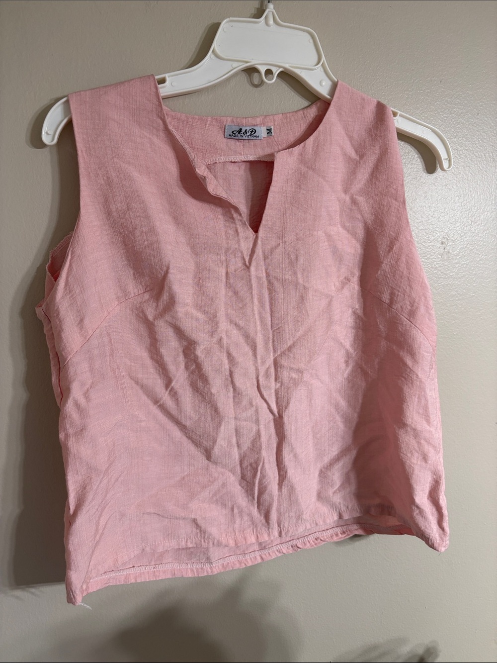 Sleeveless Pink Cotton-Blend Notch Neck Top